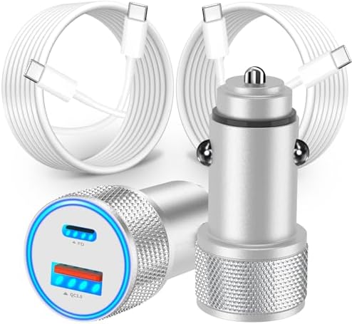 BAOYUANDA 72 W Dual Port USB-C Car Charger for i Phone 16 Series – MFi Certified Fast Charging Solution with 2 Durable Type C Cables for i Pad Pro, Android & More – Ultimate Compatibility for On-the-Go Power Management