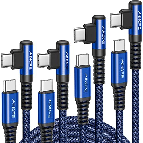 Revolutionize Your Charging with AINOPE 60 W USB C Cable 2-Pack – 10 ft Durable Nylon Braided Right Angle Type C Charger for i Phone 16 Pro Max, Samsung S24, and i Pad Pro – Fast Charging, Enhanced Compatibility, and Long-Lasting Performance