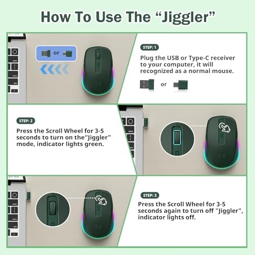 Illuminate Your Workspace with the seenda Light-Up Wireless Mouse Featuring Built-In Jiggler – USB-C & USB Receiver for Mac Book, i Pad, and Windows Devices – Ergonomic Design for Enhanced Comfort and Productivity
