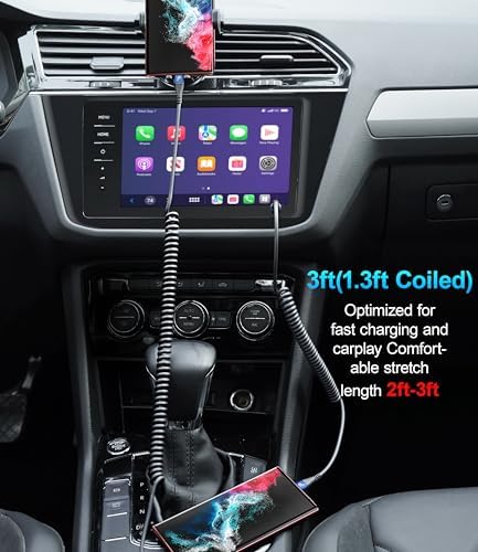 Coiled USB C to USB C Charger Cable 2-Pack (3 FT) – Fast Charging for i Phone 16/15/15 Pro/15 Plus/15 Pro Max & Samsung Galaxy S23 – Tangle-Free Design for Effortless Use in Car or Home – Durable, Flexible Power Solution for All USB C Devices