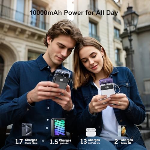 Ultimate 10000 m Ah Portable Power Bank with Built-in Charging Cable and LED Power Indicator – Travel-Ready External Battery Pack for i Phone 16/15, Samsung S22, and Android Devices – Unmatched Compatibility and Rapid Charging for On-the-Go Lifestyles