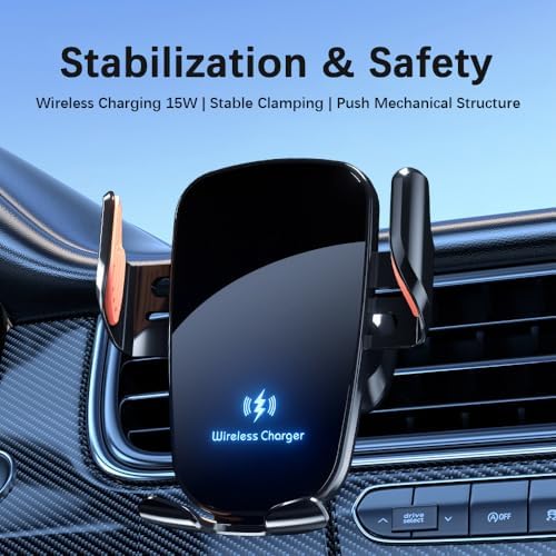 Wireless Car Charger, 15W Fast Charging Car Phone Holder Charger, Phone Mount Air Vent for iPhone15 14 13 12 11 Pro Max Xs, Samsung Galaxy S23 S22 S21 S20 S10+ Note 9 and More – Enhanced Compatibility and Speed