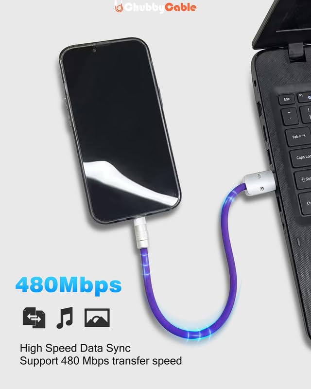 chubbycable Cute Chubby – 240W Short USB-C Cable Power Bank Fast Charging Cable Silicone Charger Cord Compatible with iPhone 16/15 Series, Desert Titanium+Desert Titanium, Type-C to Type-C, 20 inch – Enhanced Compatibility and Speed