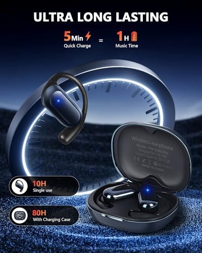 Next-Gen Open-Ear Bone Conduction Earbuds – Ultra-Comfortable Bluetooth 5.4 Headphones for Active Lifestyles – Lightweight Ergonomic Silicone Fit for Running, Cycling, and Fitness – Charcoal Color with Rapid Charge Technology and Broad Device Compatibility