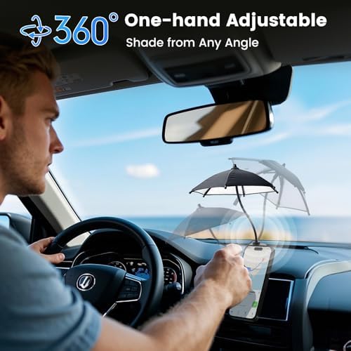 OUTXE 360° Adjustable Car Phone Umbrella – Universal Suction Cup Sun Shade for i Phone & Android Devices – Ultimate UV Protection and Overheating Prevention for Safe Driving and Enhanced Visibility