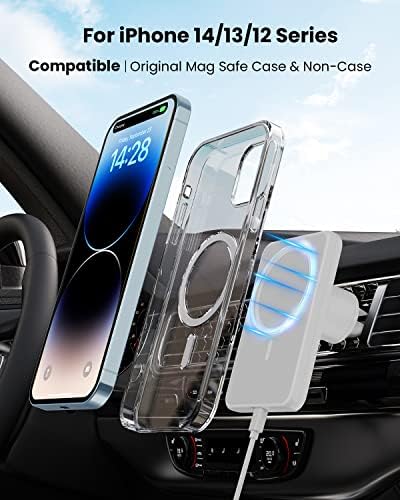 Magnetic Wireless Car Charger by Joy Geek – Fast 18 W Charging for i Phone 14/13/12 Series | Mag-Safe Compatible Air Vent Mount | Elegant Snowy White Design for Ultimate Convenience and Stability on the Road