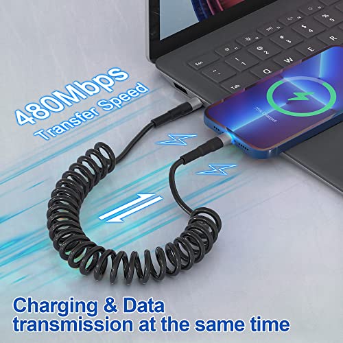 Revolutionary Coiled USB-C to Lightning Charging Cable – MFi Certified for Apple Carplay Compatibility, Fast Data Transfer, and Retractable Design for i Phone, i Pad, and i Pod – Optimal Flexibility and LED Charging Indicator for Ultimate Convenience