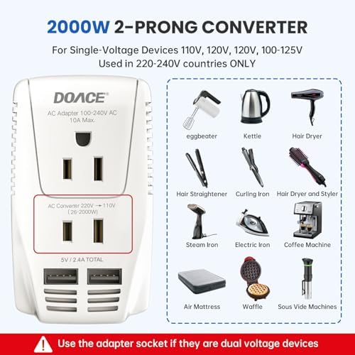 Ultimate 2000 W European Travel Power Converter – Versatile Universal Adapter for Hair Tools and Electronics with Global Compatibility (EU, UK, AU, US) – Rapid Turbo Charging for Laptops, Smartphones, and Cameras – Advanced Safety Features to Prevent Overheating & Short Circuits – Lightweight & Compact Design for Effortless Packing and Mobility