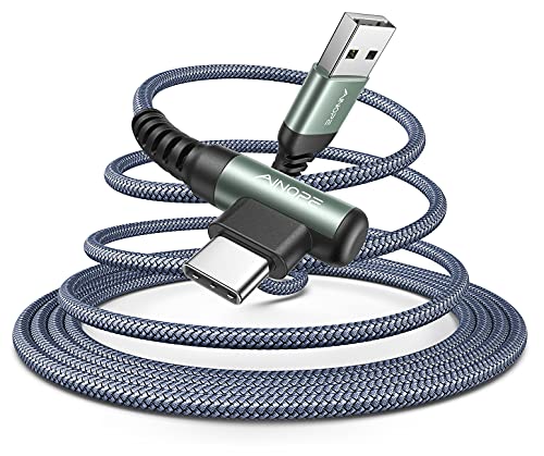 AINOPE Right Angle USB C Cable – 2-Pack (10 ft + 10 ft) Fast Charging 3.1 A Nylon Braided Charger for Enhanced Device Compatibility, Ideal for Gaming and Multitasking, Durable Black Design