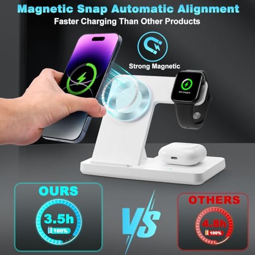 Ultimate 3-in-1 Magnetic Charging Station: Fast Charging Dock for i Phone 12-16, Apple Watch & Air Pods Pro – Foldable Design for On-the-Go Convenience and Enhanced Compatibility (White)