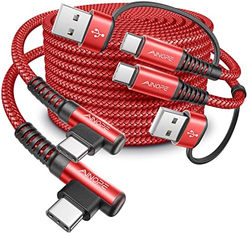 AINOPE 6.6 FT USB C Right Angle Charging Cable with USB to USB C Adapter – 60 W Fast Charging for i Phone 16, 15 Pro, i Pad & Samsung Devices – Enhanced Compatibility & Convenient Access for Gaming and Multitasking