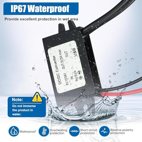 High-Efficiency Waterproof Dual USB DC/DC Adapter – 12/24 V to 5 V Converter with 3 A Output, Integrated Safety Fuse, and Compact Design for Reliable Vehicle Power Solutions and Outdoor Charging Needs