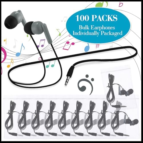 Kanayu 100 Pack Classroom-Ready Wired Earbuds – High-Quality 3.5 mm Jack Earphones for Enhanced Student Learning, Individually Packaged for Quick Distribution, Lightweight Comfort for Focused Educational Experiences