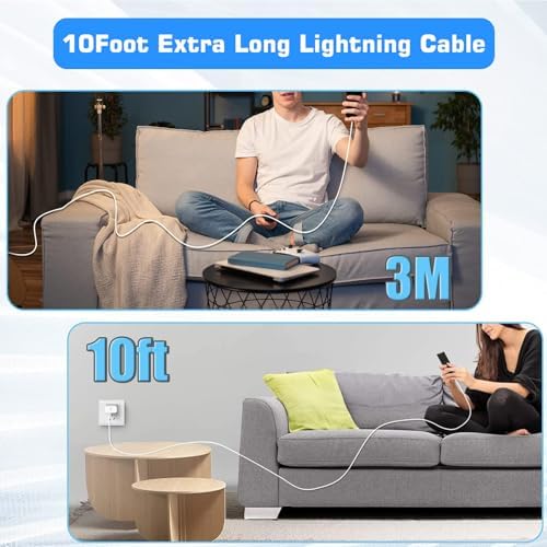 10 FT Apple MFi Certified Fast Charging Cable – Extra Long USB C to Lightning Connector for i Phone & i Pad – Rapid PD Power Delivery for Maximum Efficiency with i Phone 14 Pro Max/Plus, 13 Pro/Mini, 12, 11, X – Durable, Flexible, and Tangle-Free Design for Ultimate Charging Convenience