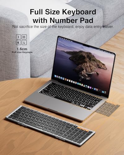 Portable Full-Size Proto Arc Bluetooth Keyboard XK01 – Foldable Wireless Keyboard with Numeric Keypad for i Pad, Tablets, Smartphones, and Laptops – Rechargeable Multi-Device Solution for Windows, i OS & Android – Ultimate Travel Companion for On-the-Go Professionals