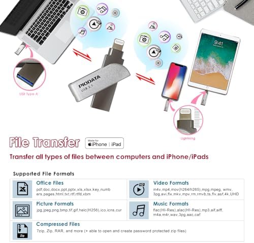 Revolutionize Your Storage with the i Xflash 256 GB Lightning Flash Drive – Apple MFi Certified USB 3.1 for i Phone & i Pad – Fast Data Transfer, Versatile Compatibility with Windows/Mac, Perfect for Hi-Res Audio and Media Backup