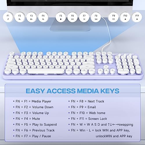 Retro-Inspired Full Size Typewriter Keyboard with Number Pad – Wired USB Keyboards for Windows 7, 8, 10, 11 | Enhance Your Typing Experience with Classic Charm and Modern Efficiency | Perfect for Home and Office Use