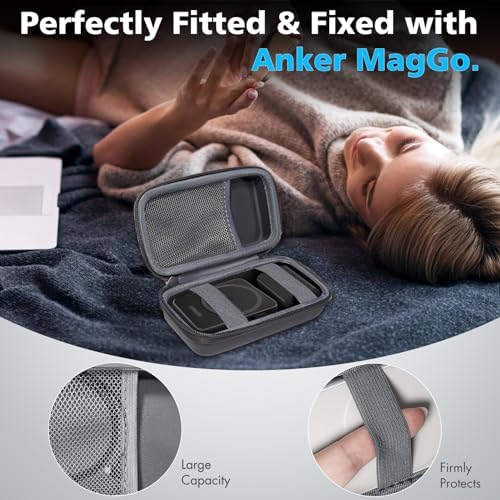 Portable 3-in-1 Charging Case for Anker Mag Go – Qi2 Certified 15 W Mag Safe Wireless Charger with Foldable Magnetic Stand for Apple Devices, Includes Storage for USB-C Cable and Apple Watch – Sleek White Travel Accessory for Ultimate Convenience and Efficiency
