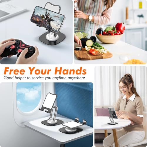 Cell Phone Stand, Fully Adjustable Foldable Desktop Phone Holder, 360 Degree Rotating Desktop Phone Stand for Recording Compatible with iPhone 16 15 14 13 12 Pro Xs Max Xr All Phones, Blue – Enhanced Compatibility and Speed