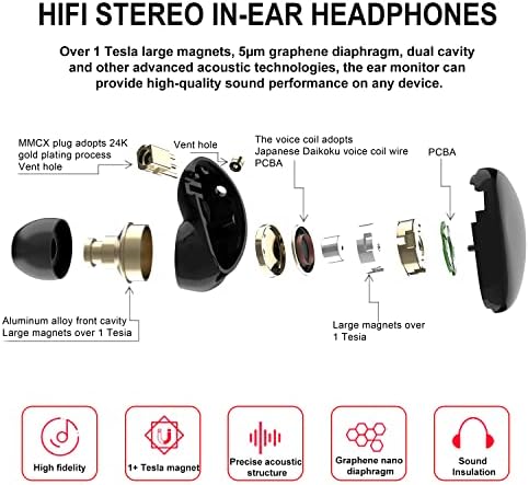 Professional TK300 In-Ear Monitor Headphones for Musicians – High-Fidelity 10 mm Dynamic Driver IEM Earphones with MMCX Detachable Cable (Black, No Mic) – Superior Sound Isolation & Comfort for Live Performances