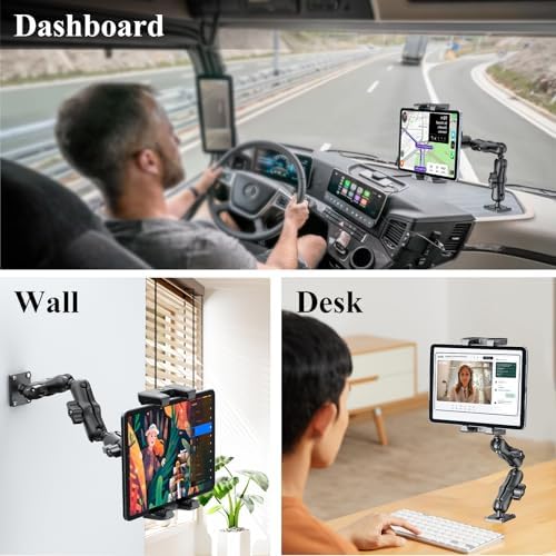 OHLPRO Heavy-Duty Truck Tablet Holder – Secure Adjustable Mount for 5″-13″ Devices like i Pad Pro, Samsung Galaxy & Kindle Fire – Ultimate Dashboard Solution for Enhanced Mobility, Versatility, and Professional Use
