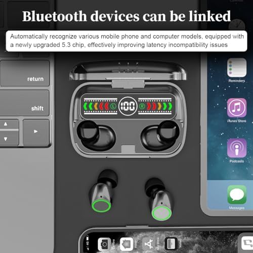 Ultra-Compact Bluetooth 5.3 Earbuds with IPX5 Waterproof Design – Lightweight In-Ear Headphones Featuring Built-in Microphone for Crystal-Clear Calls, Immersive Premium Sound, and Extended Connectivity Range – Includes Portable Charging Case for Ultimate Convenience in Black