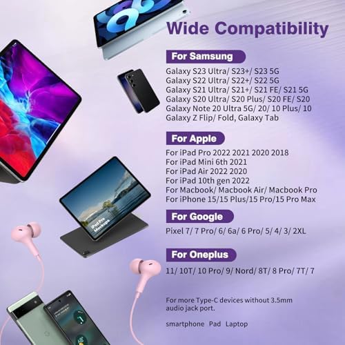 Magnetic USB C Earbuds for Samsung Galaxy S24 Ultra, S23 FE, S22, S21, A54, A53 & i Phone 16, 15 Pro Max – Noise Isolating Wired Headphones with Microphone and Volume Control for Enhanced Audio Experience – Perfect for Music Lovers and Professionals