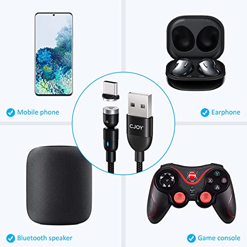 CJOY 4 Pack 10 ft Magnetic Charging Cable – 540-Degree Rotational Design for Effortless Connectivity, Durable Nylon Braided Exterior, Compatible with Type C & Micro USB Devices, Fast Charging Capability for Enhanced Performance and Flexibility