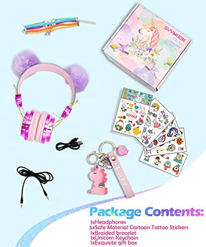 Light Purple Unicorn Cat Ear Bluetooth Headphones for Kids – Safe Listening with Volume Limiting, FM Radio & Dual Connectivity for Fun Learning and Entertainment – Ideal for School, Laptops, and Smartphones