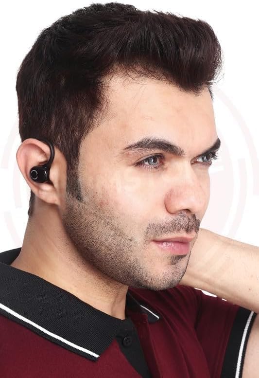 Sleek Single-Ear Bluetooth Headphones for Men – Portable Mini Headset with Premium Mic and Seamless Device Compatibility for Effortless Connectivity – Perfect Audio Solution for Trendsetting Professionals in Black F 05 Design