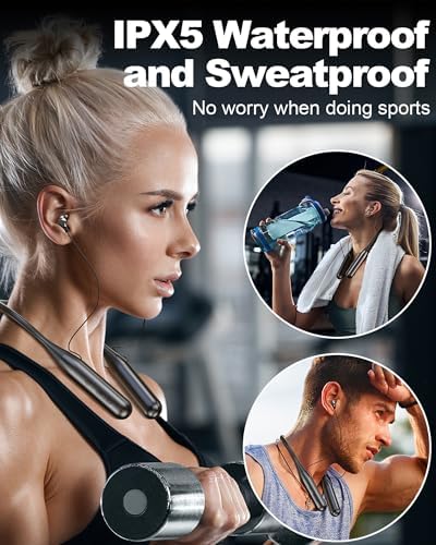 ZXQ Wireless Bluetooth 5.3 Neckband Earbuds – 100-Hour Playtime, Ergonomically Designed Waterproof Sport Headphones with Hands-Free Microphone and Stylish Carry Case for Ultimate Comfort and Connectivity on the Go