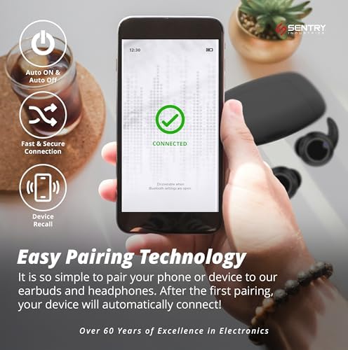 SENTRY OSE Wireless Stem Earbuds – Elevate Your Audio Experience with -20 d B Active Noise Cancellation, 10-Hour Playtime, and Touch Controls – Ideal for Commuters, Audiophiles, and On-the-Go Listening with Portable USB-C Charging Case and Built-In Microphone