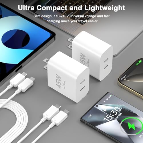 High-Speed 45 W USB-C Charger Duo for i Phone 15 & 16 Series | Includes 10 FT C-C Charging Cables | Dual Port Fast Charging Block with Safety Features | Ideal for Home, Office, and Travel Use