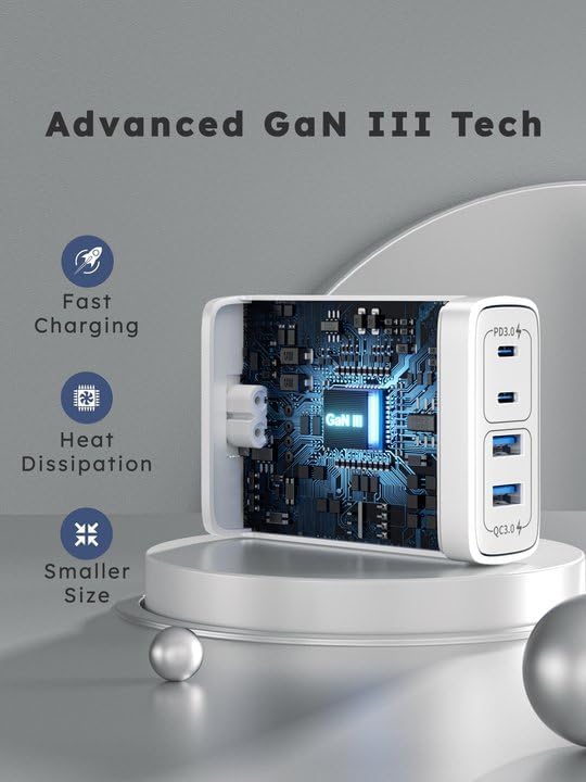 Amlink 100 W USB-C Fast Charging Hub – Compact 4-Port Power Station with 65 W Ga N Technology for High-Speed Device Charging | Ideal for Mac Book Pro, i Pad Pro, i Phone & Samsung Galaxy Note | Perfect Portable Solution for Travel & Workspace Efficiency | Safe Multi-Device Charging with Overheat Protection