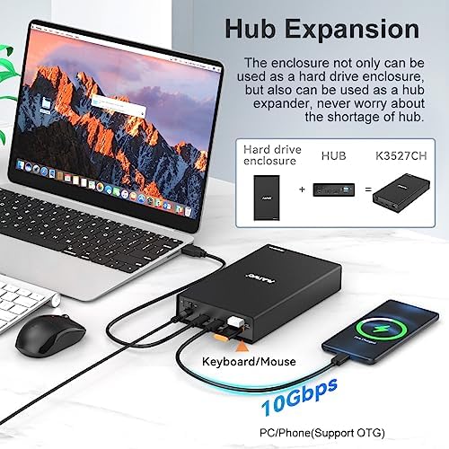 MAIWO USB C to SATA III External Hard Drive Enclosure – 6 Gbps Data Transfer with 1 USB C & 2 USB A 10 Gbps Hub for 3.5″ & 2.5″ SATA SSDs/HDDs – Compatible with Seagate, Samsung, Xbox – Versatile Storage Solution for Gamers & Professionals