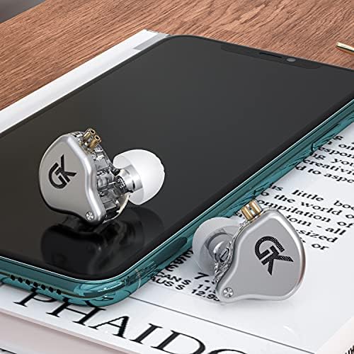 G.K Hybrid Driver Wired Earbuds with Microphone – Premium 7 BA + 1 DD Stereo Sound Isolation Earphones for Musicians, DJs, and Gamers – Noise Cancelling IEM with Detachable 3.5 mm Audio Cable – Sleek Silver Design for Enhanced Compatibility and Durability
