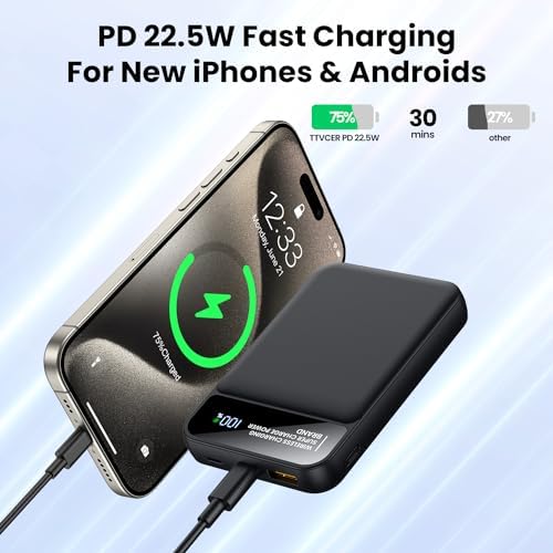 Revolutionary 3-in-1 Magnetic Power Bank 12000 m Ah – Ultra-Fast 22.5 W PD Charging with LCD Display, Wireless Compatibility for i Phone 12-16, i Watch, and Air Pods – Unmatched Portability and Efficiency for On-the-Go Power Solutions