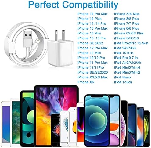 Apple MFi Certified i Phone Charger Set – 2 Pack Lightning Cables with Fast USB Wall Adapter for Quick Charging of i Phone 14/13/12/11 Pro/10/XS MAX/XR/8/7/6 s/6 Plus – Ultimate Compatibility and Durability for On-the-Go Power Solutions