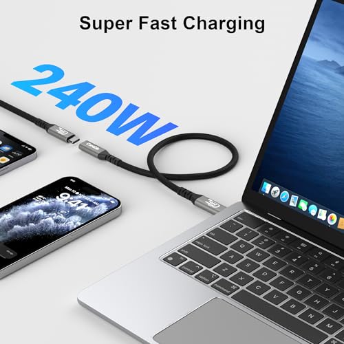 Ultra-Fast Coaxial USB 4 Extension Cable 3 FT – 40 Gbps Data Transfer, 8 K/5 K@60 Hz Video Support, 240 W Power Delivery, USB C Male to Female – Perfect for Mac Book, i Phone 16/15, Thunderbolt 4, SSDs, XPS, Surface Pro – Premium Connectivity Solution for Professionals and Gamers