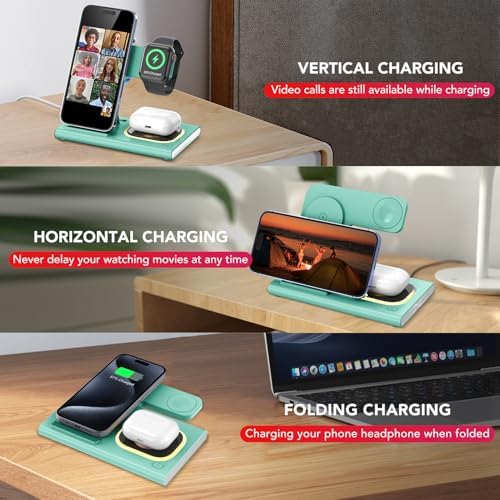 Ultra-Convenient 3-in-1 Foldable Wireless Charging Dock for Apple Devices – Rapid Power-Up Station for i Phone 16/15/14/13/12/11/X/XS, Apple Watch Series 10/9/8/7/Ultra2/Ultra/SE, and Air Pods Pro/2/3/4 – Lightweight Travel Charger with Integrated LED Light for Enhanced Portability and Efficiency