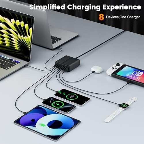 320 W USB-C Charging Hub – 8-Port Power Station with PD 65 W Fast Charging for Mac Book, Dell, i Pad, i Phone & Samsung – Compact Multi-Device Charger for Effortless On-the-Go Power Solutions