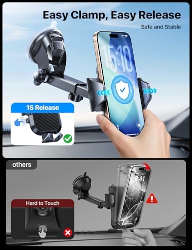 Andobil Universal Car Phone Mount – Strong Suction for Bumpy Roads, 360-Degree Rotatable Holder Compatible with i Phone 16, 15 Pro Max, 14, 13, 12 & Samsung Devices – Secure Windshield, Dashboard, and Vent Cradle for Safe Navigation and Hands-Free Use