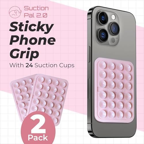 Maximize Your Mobile Creativity: 2-Pack Sticky Silicone Suction Phone Grip with 24 Powerful Suction Cups for Secure Hands-Free Selfies and Videos – Compatible with i Phone, Samsung, and Android – Durable Black Accessory for Ultimate Versatility and Convenience