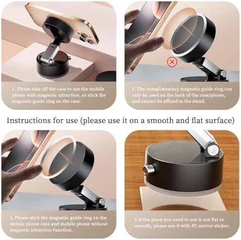Vacuum Magnetic Phone Holder Updated Suction Cup Phone Mount Foldable and Portable Easy to Operate and Durable Multi-scenario Application 360° Adjustable for Gym/Kitchen/Bathroom/Car/Desktop(White) – Enhanced Compatibility and Speed