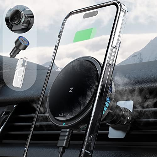 Revolutionary ICEBLOCK 15 W Magnetic Wireless Car Charger Mount for i Phone 13 Pro Max – Mag-Safe Compatible, Hands-Free Convenience, Rapid Charging, and Adjustable Viewing Angles for Ultimate Driving Experience