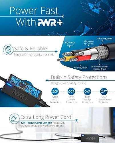 Universal USB-C Laptop Charger Power Adapter – High-Speed 12 ft Cord for Dell, Lenovo, Mac Book & More – PD3 Certified for Enhanced Compatibility and Performance – Perfect for Gaming, Work, and Travel – Ul Listed for Safety Assurance – 30-Day Refund & 24-Month Exchange Guarantee