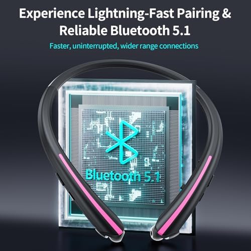 Elevate Your Active Lifestyle with Retractable Bluetooth Neckband Headphones – IPX5 Sweatproof Earbuds Featuring Noise Cancelling Technology, Vibration Alerts, and Built-in Microphone for Ultimate Hands-Free Convenience During Sports and Workouts (Black Blue) – Unmatched Performance and Compatibility for Audiophiles on the Go