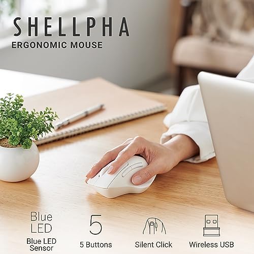 Elevate Your Productivity with the ELECOM Wireless Ergonomic Mouse – Silent Click, 2000 DPI Precision, 20-Month Battery Life, and Stylish White Design for PCs, Macs, and Laptops – Perfect for Home or Office Use