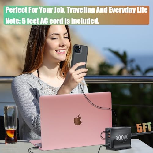 SITONG 200 W Ga N III 6-Port USB-C Fast Charging Hub – Ultimate Multi-Device Power Adapter for Mac Book Pro/Air & i Phone 15/14/13/12/11, Galaxy S24/S23 – Compact, Lightweight Design with Advanced Safety Features for Efficient On-the-Go Charging Solutions