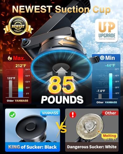 VANMASS Pro Universal Car Phone Mount with 2025 Super Suction Cup – Ultimate Cell Phone Holder for Safe Driving, Compatible with i Phone 16 Pro Max, 15, 14, 13 & Samsung Android Devices – Easy Installation, 360-Degree Rotation, and Enhanced Stability for Windshield, Dashboard, and Vent Use